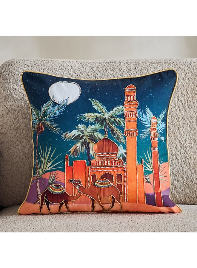Home Box Arabian Night Camel Cushion - Blue Gold - 45x45cm - Image 1